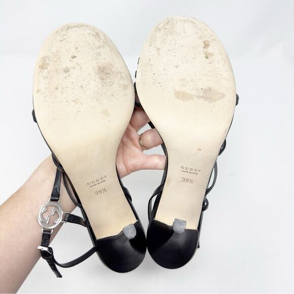 Gucci Strappy GG Sandals Leather Heels Size 39.5 - Picture 10 of 12